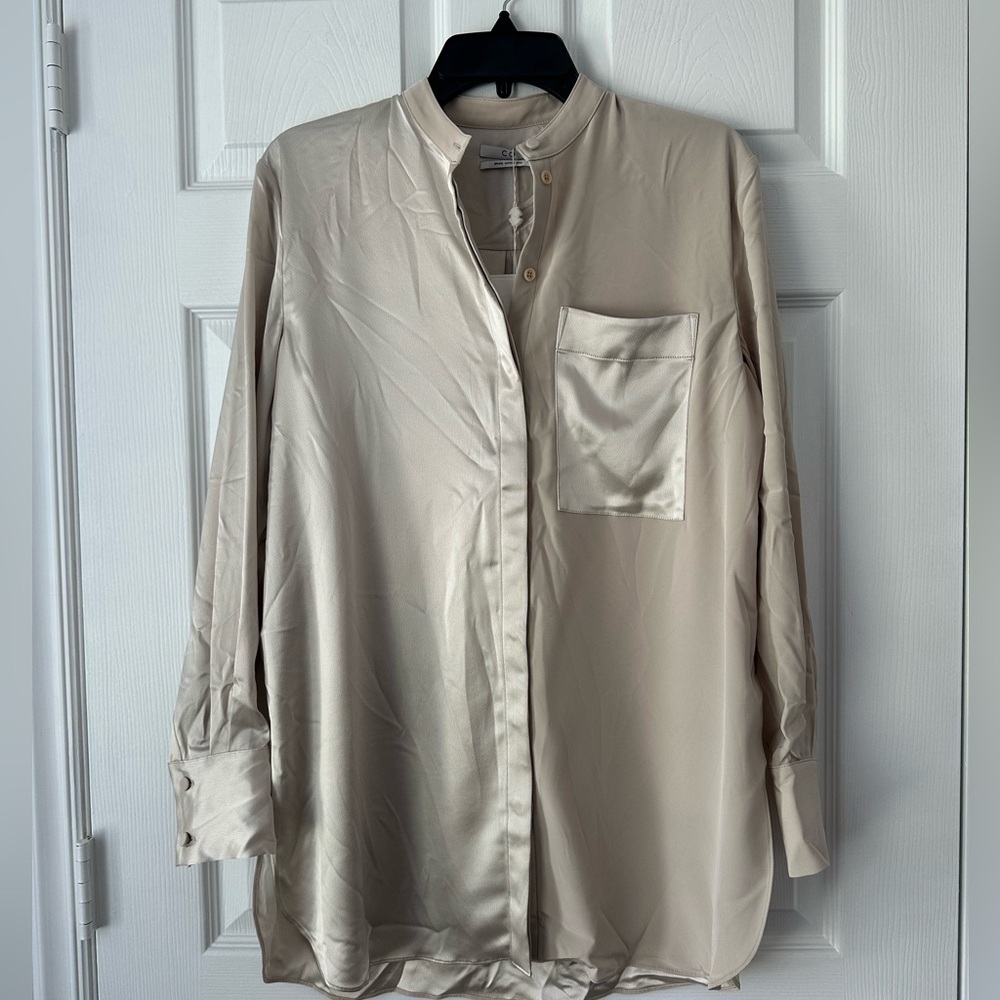 CO. Los Angeles LS BANDED NECK SHIRT Champagne NWT Small